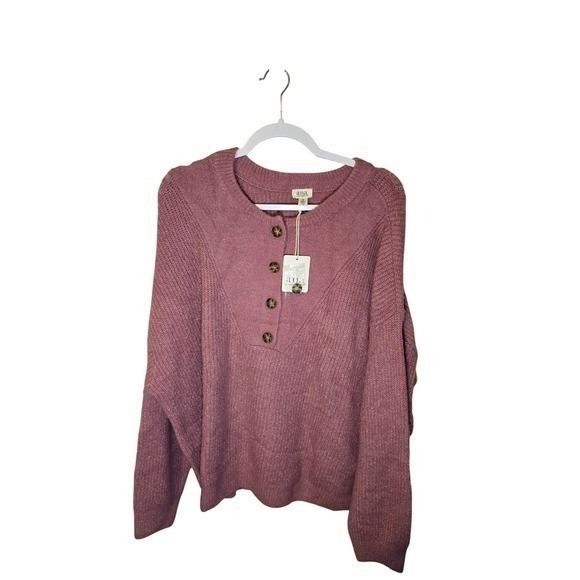 a.n.a Sweaters - ana a new‎ approach Women's Rose Pink Textured Henley Knit Sweater Plus Size 2X